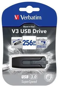 USB flash disk V3, čierna-strieborná, 256GB, USB 3.0, 80/25 MB/sec, VERBATIM