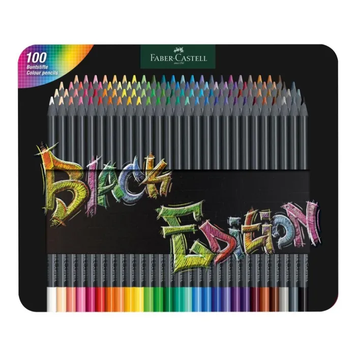 Hlavný obrázok produktu Barevné pastelky "Black Edition", 100 barev, trojhranné, kovová krabička, FABER-CASTELL 116490