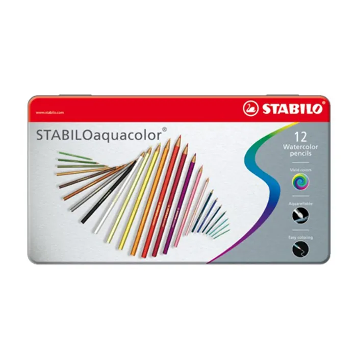 Hlavný obrázok produktu Pastelky STABILO aquacolor, sada 12 ks v kovovém pouzdru