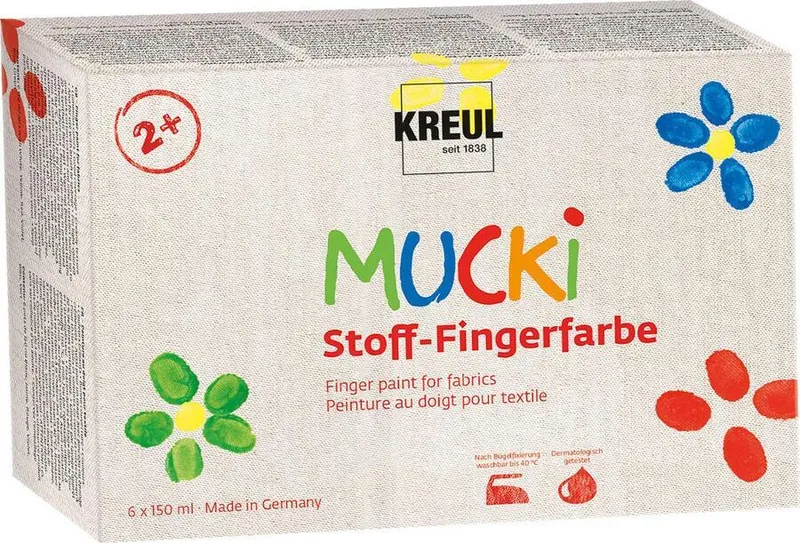 Hlavný obrázok produktu Sada prstových barev na textil "MUCKI" 6 barev 150 ml, Hobby Line, KREUL