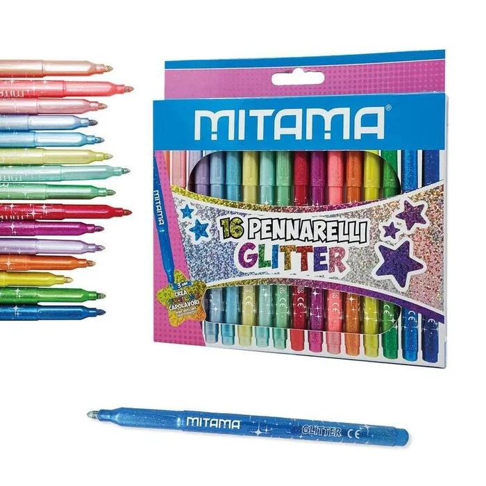 Hlavný obrázok produktu Fixy se třpytkami, 16 různých barev, 3 mm, trojhranné, MITAMA 62845