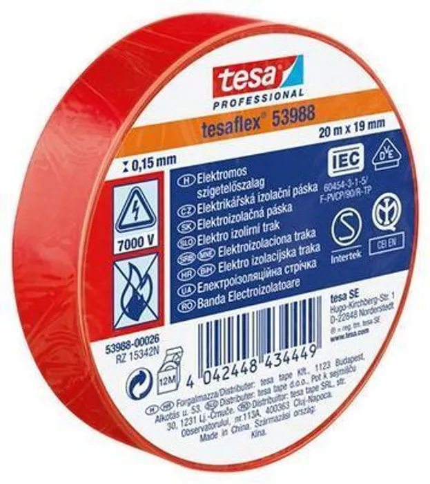 Hlavný obrázok produktu Izolační páska "Professional", červená, 19 mm x 20 m, TESA