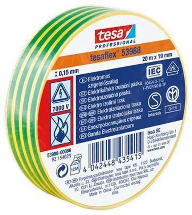 Hlavný obrázok produktu Izolační páska "Professional", zelená/žlutá 19 mm x 20 m, TESA