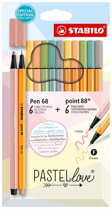 Hlavný obrázok produktu Jemný liner & prémiový vláknový fix STABILO point 88 & STABILO Pen 68 - Pastellove - 12 ks