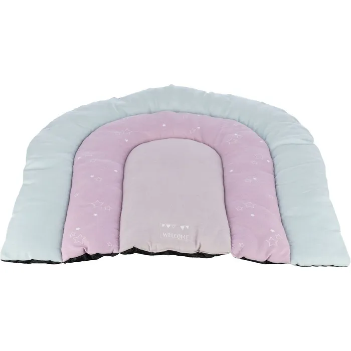 Hlavný obrázok produktu JUNIOR patchwork polštář DUHA, 68 x 62 cm, mátová/lila, růžová, velur