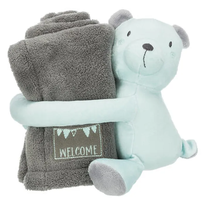 Hlavný obrázok produktu JUNIOR set - deka 75 x 50 cm + plyšový medvídek, šedá/mátová