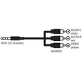 Ďalší obrázok produktu Audio kábel Jack (3,5mm) M - 3xx CINCH M, 1.5m, 4-pólovy jack 90&deg*, čierna, Logo, blister