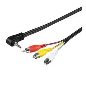 Audio kábel Jack (3,5mm) M - 3xx CINCH M, 1.5m, 4-pólovy jack 90&deg*, čierna, Logo, blister