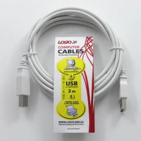 USB kábel (2.0), USB A M - USB B M, 3m, Logo