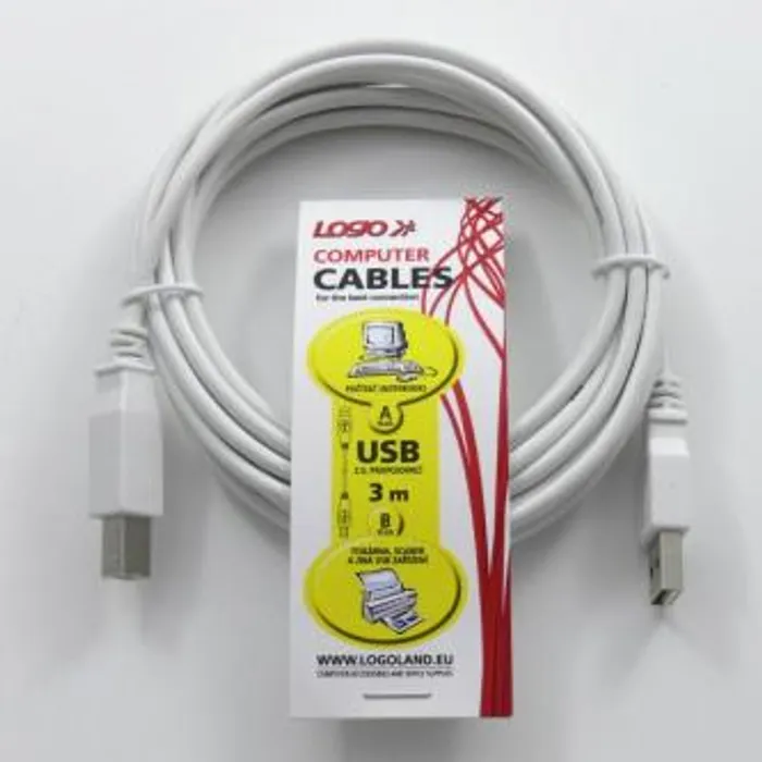 Hlavný obrázok produktu Kabel USB (2.0), USB A M- USB B M, 3m, šedý, Logo