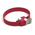 USB kábel (2.0), USB A M - microUSB M, 0.25m, ružový, Logo, blister, náramok