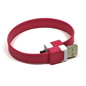 USB kábel (2.0), USB A M - microUSB M, 0.25m, ružový, Logo, blister, náramok