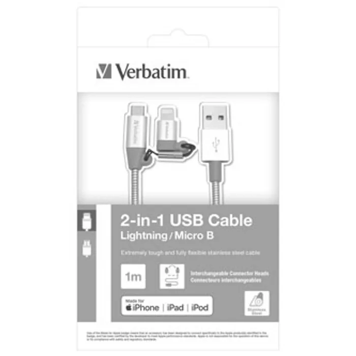 Hlavný obrázok produktu Kabel USB (2.0), USB A M- USB micro M, 1m, 2 stříbrný, Verbatim, box, 48869, nastavitelná