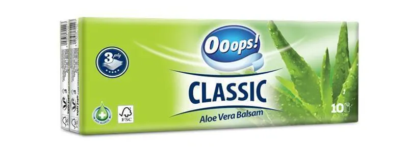 Hlavný obrázok produktu Kapesníky, 3-vrstvé, 10x10ks, "Ooops! Classic", aloe vera