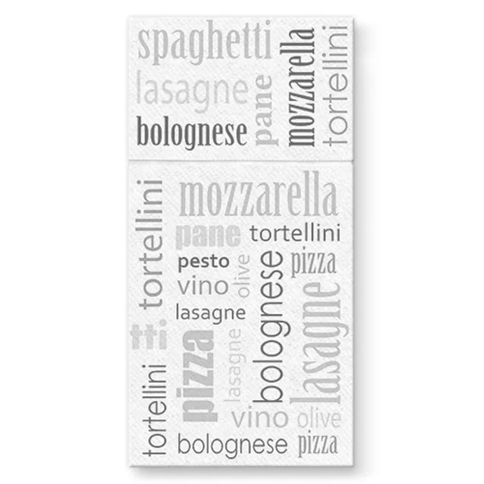 Hlavný obrázok produktu Kapsy na příbory PAW Airlaid 40x40cm Italian Food Green, 25 ks/bal