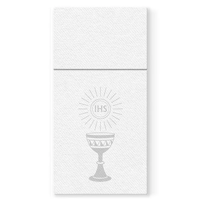 Hlavný obrázok produktu Kapsy na příbory PAW Airlaid 40x40cm My First Communion Silver, 25 ks/bal