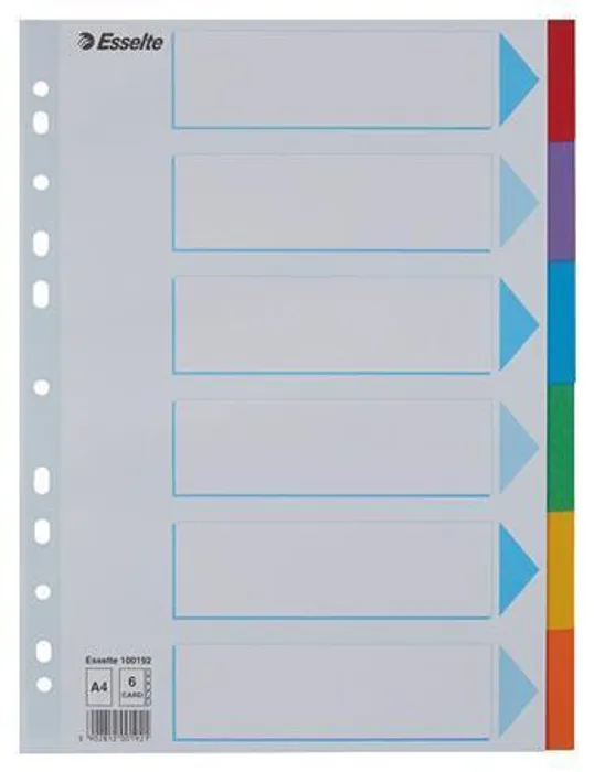 Hlavný obrázok produktu Kartonové barevné rozlišovače Esselte, A4, Mix barev