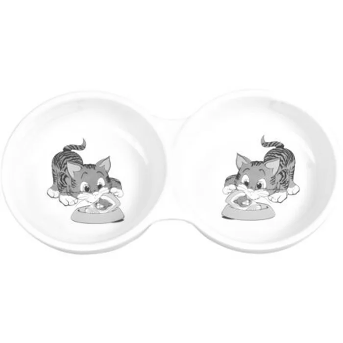 Hlavný obrázok produktu Keramická dvojmiska, malovaná, motiv kočka 2x150ml/11cm