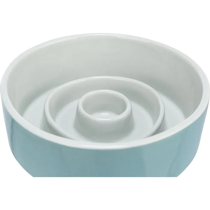 Hlavný obrázok produktu Keramická miska k pomalému krmení, kruhy, šedomodrá 0,45 l/ o 14 cm