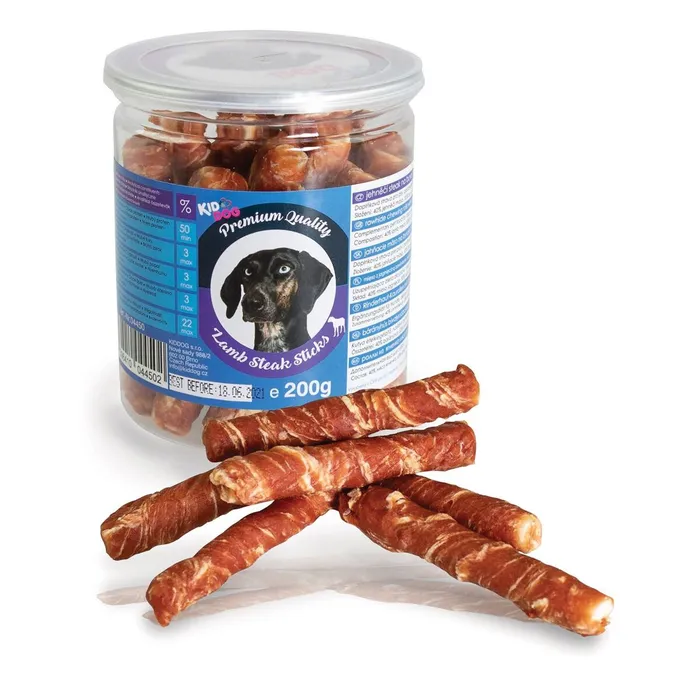 Hlavný obrázok produktu KIDDOG jehněčí steak na buvolí tyčince - PREMIUM QUALITY 200g dóza