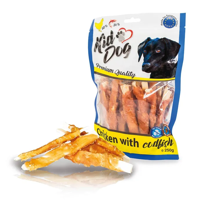 Hlavný obrázok produktu KIDDOG kuřecí masíčko na plátku z tresky 250 g