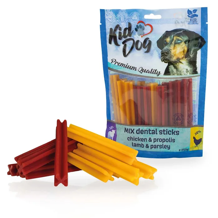 Hlavný obrázok produktu KIDDOG kuře+propolis / jehněčí+petržel MIX dentalní tyčinky 250 g