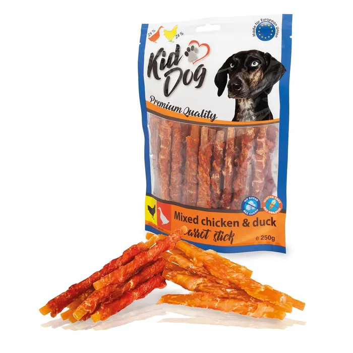 Hlavný obrázok produktu KIDDOG mix mrkvových tyčinek kuřecí + kachní 12 cm 250 g