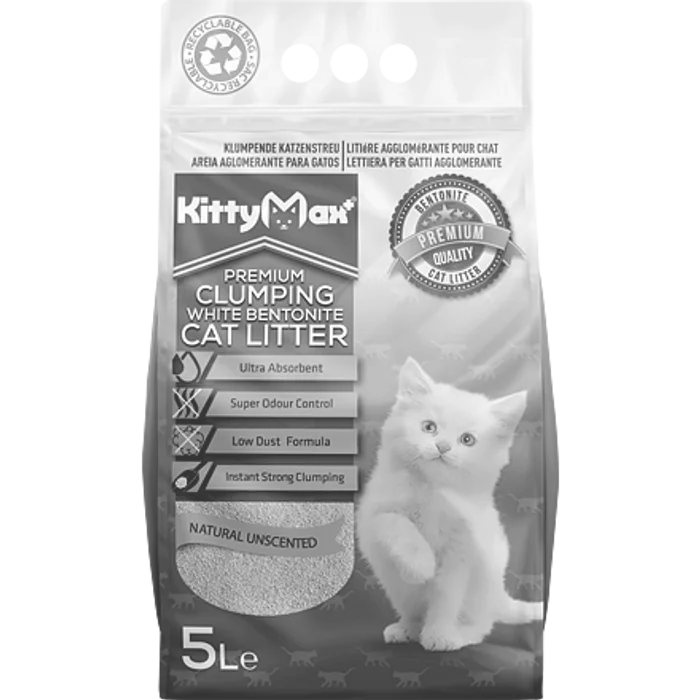 Hlavný obrázok produktu KITTYMAX hrudkující, bezprašný bílý bentonit 5 l