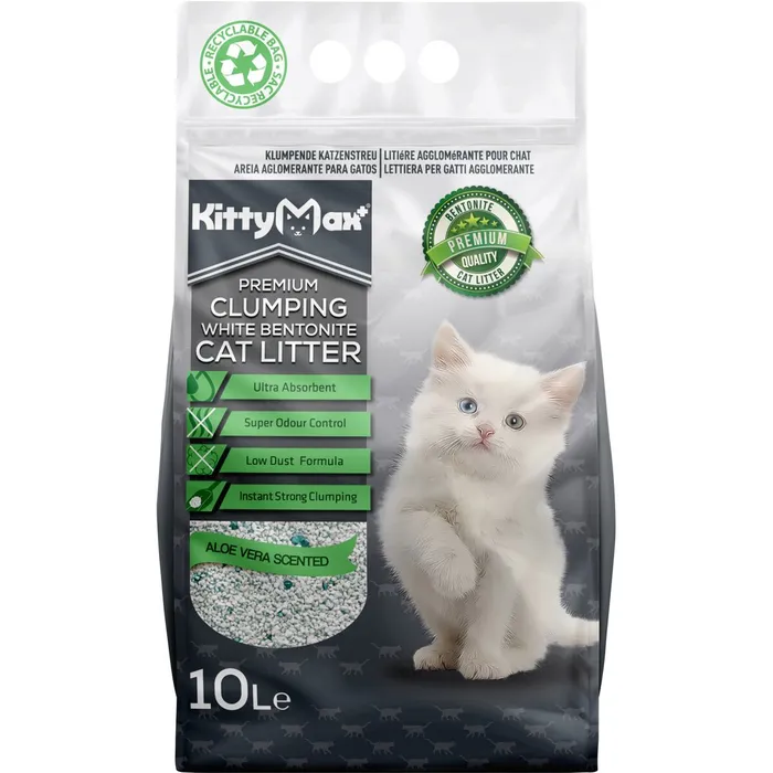Hlavný obrázok produktu KITTYMAX hrudkující, bezprašný bílý bentonit ALOE VERA 10 l