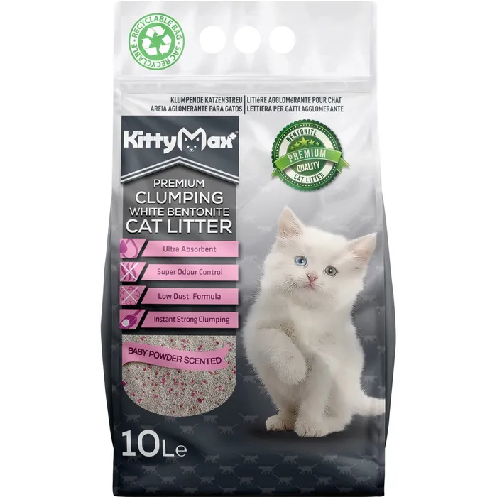 Hlavný obrázok produktu KITTYMAX hrudkující, bezprašný bílý bentonit BABY POWDER 10 l