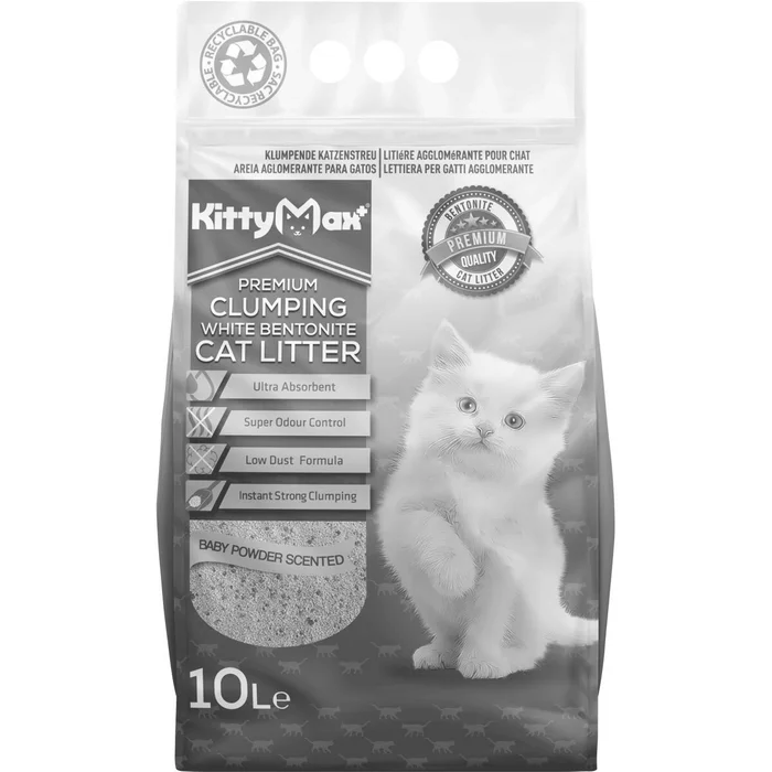 Hlavný obrázok produktu KITTYMAX hrudkující, bezprašný bílý bentonit BABY POWDER 10 l