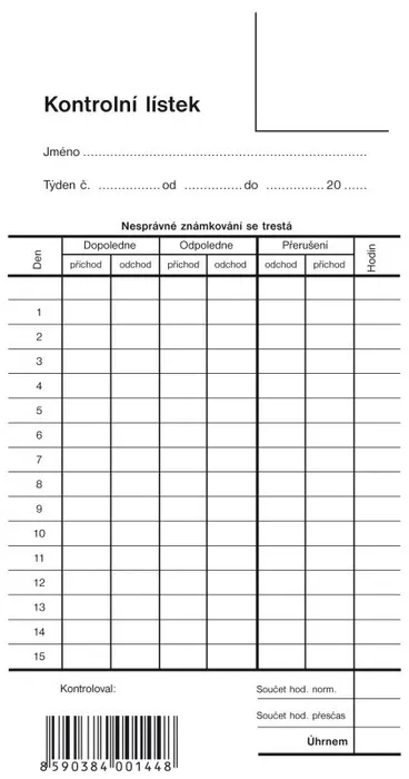 Hlavný obrázok produktu Kontrolní lístek, píchačka 1144