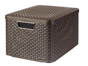 Košík, umelý ratan, s vekom, 30 l, čokoládovo hnedý, CURVER