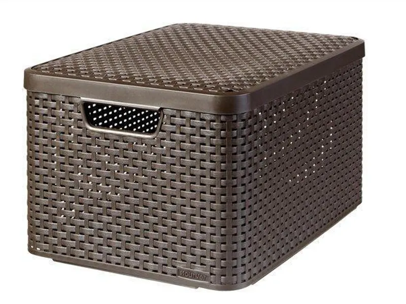 Hlavný obrázok produktu Košík, umělý ratan, s víkem, 30 l, čokoládově hnědý, CURVER