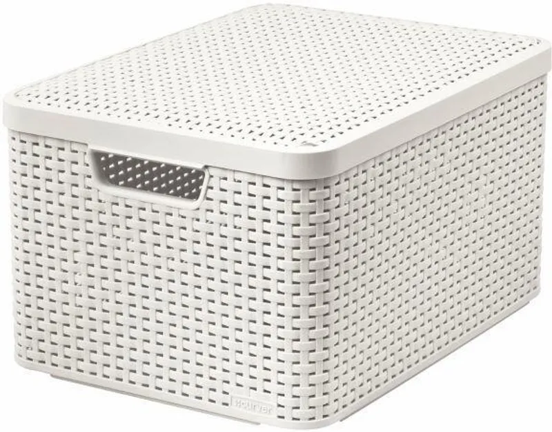 Hlavný obrázok produktu Košík, umělý ratan, s víkem, 30 l, krémový, CURVER