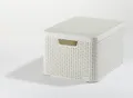 Košík, umelý ratan, s vekom, 30 l, krémový, CURVER
