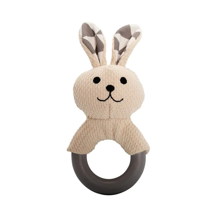 Hlavný obrázok produktu Kousátko králík s TPR kroužkem, se zvukem, 21 cm, krémová/šedá, HipHop