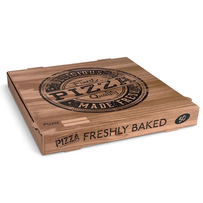 Hlavný obrázok produktu Krabice na pizzu (mikrovlnitá lepenka) H4 kraft s potiskem 50 x 50 x 5 cm [100 ks]