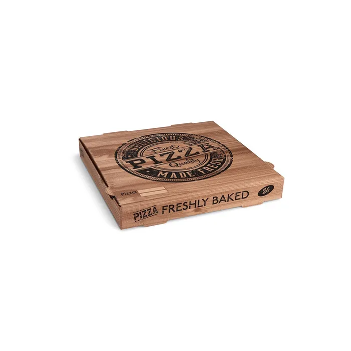 Hlavný obrázok produktu Krabice na pizzu (mikrovlnitá lepenka) kraft 26 x 26 x 4 cm [100 ks]