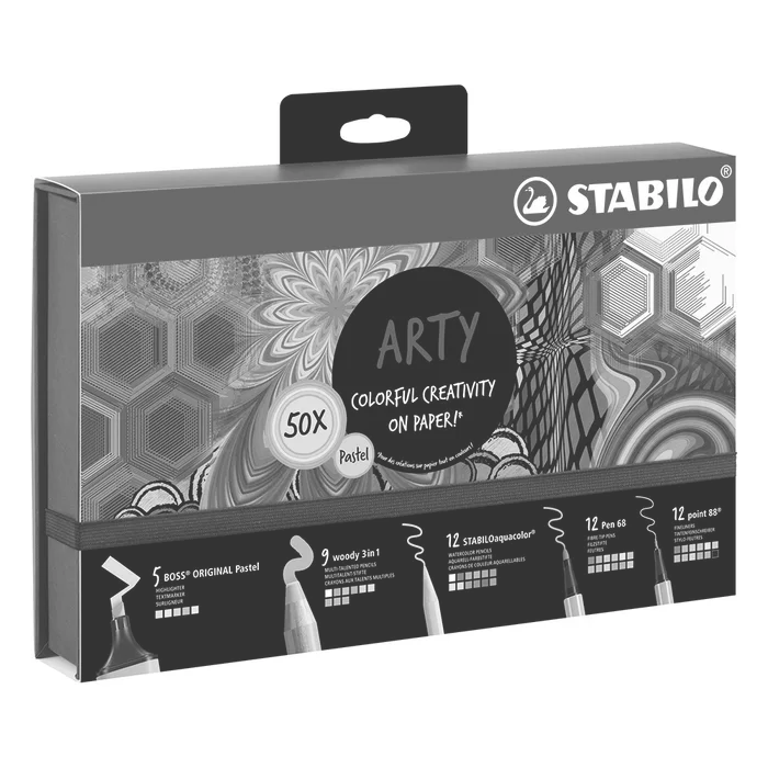 Hlavný obrázok produktu Kreativní sada Pastel STABILO ARTY 50 ks sada - zvýrazňovače, pastelky, linery, fixy