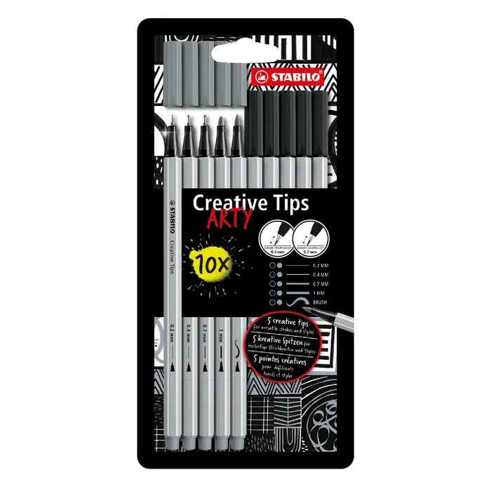Hlavný obrázok produktu Kreativní set STABILO Creative Tips 10 ks sada - černá, středně šedá
