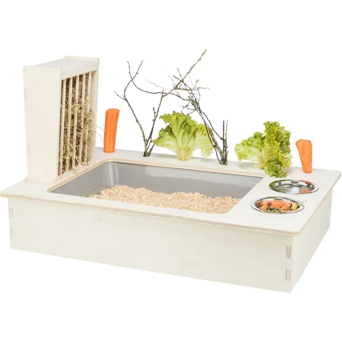 Hlavný obrázok produktu Krmná stanice - bar + misky, jesličky - 70 x 41 x 47 cm, dřevo/nerez/plast