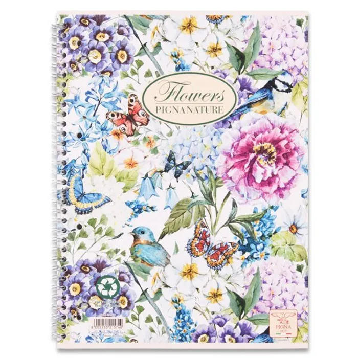 Hlavný obrázok produktu Kroužkový blok Pigna Nature Flowers A4, čtverečkovaný, 60 listů, mix motivů