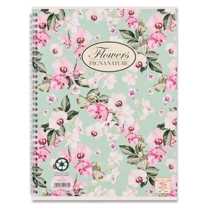 Hlavný obrázok produktu Kroužkový blok Pigna Nature Flowers A4, linkovaný, 60 listů, mix motivů