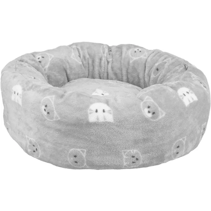 Hlavný obrázok produktu Kulatý pelíšek MIMI 50 cm, motiv kočičí hlavy, šalvějová - LIMITOVANÁ NABÍDKA
