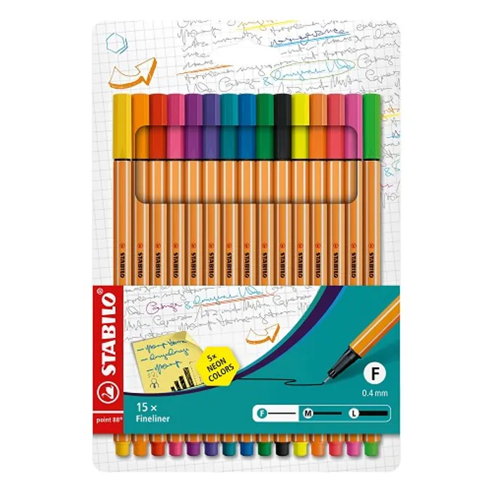Hlavný obrázok produktu Liner STABILO point 88 15 ks Sada včetně 5 Neon Barev