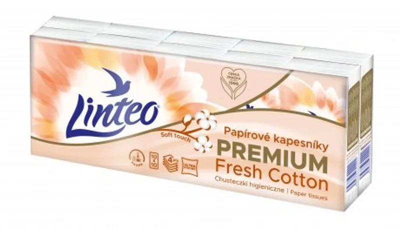Hlavný obrázok produktu Linteo Premium hygienické kapesníky s vůní bavlny 4 vrstvé [10 x 10 = 100 ks]
