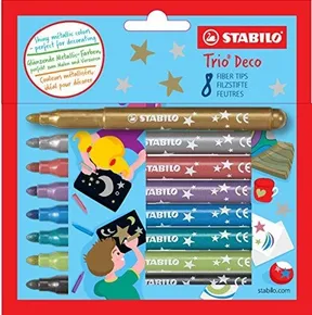 Metalická vláknová fixka s XL hrotom - STABILO Trio DECO - 8 ks sada