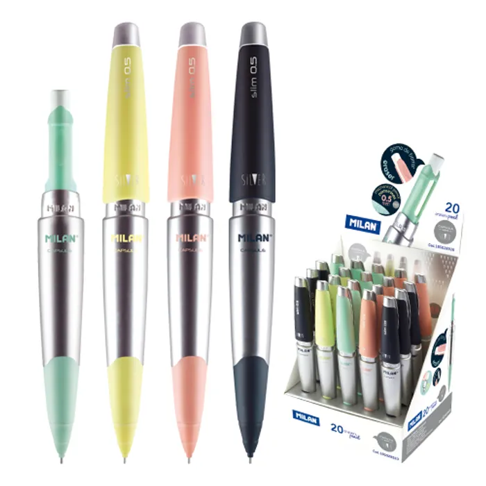 Hlavný obrázok produktu Mikrotužka / Pentelka MILAN Capsule Silver Slim HB, 0.5 mm - mix barev