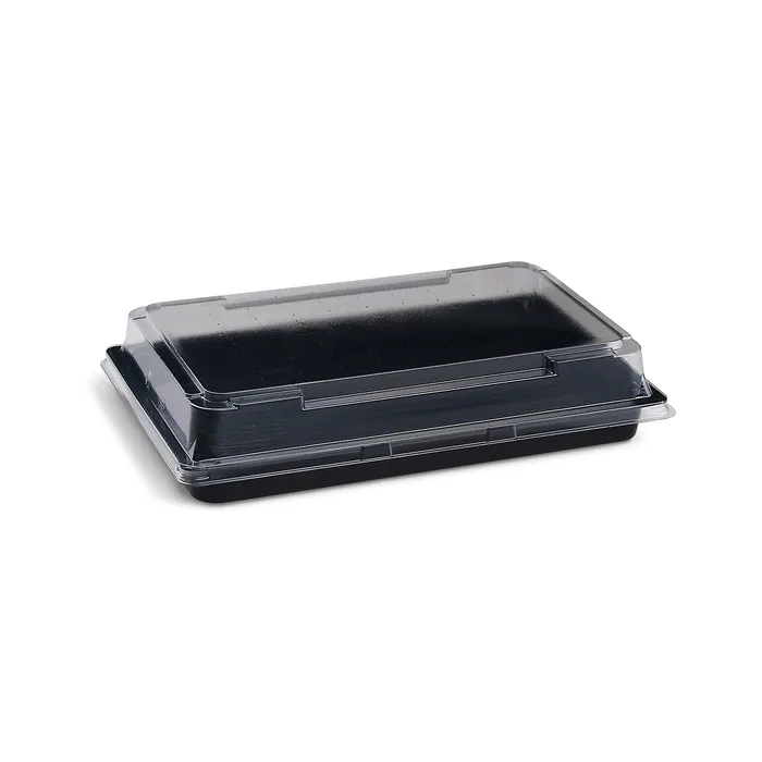 Hlavný obrázok produktu Miska na Sushi (PET) černá 215 x 130 x 18 mm + víčko [200 sad]